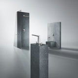 Hlavová sprcha Grohe Rainshower 310 Mono Cube s nástěnným sprchovým ramenem v provedení supersteel.
