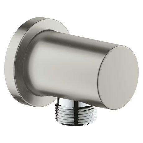 Podomítkový vývod Grohe Rainshower neutral s kulatou rozetkou v matném nerezovém vzhledu SuperSteel.