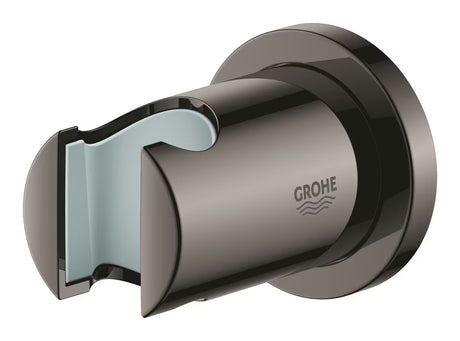 Pevný nástěnný držák ruční sprchy Grohe Rainshower neutral s kruhovou rozetkou v povrchu Hard Graphite.