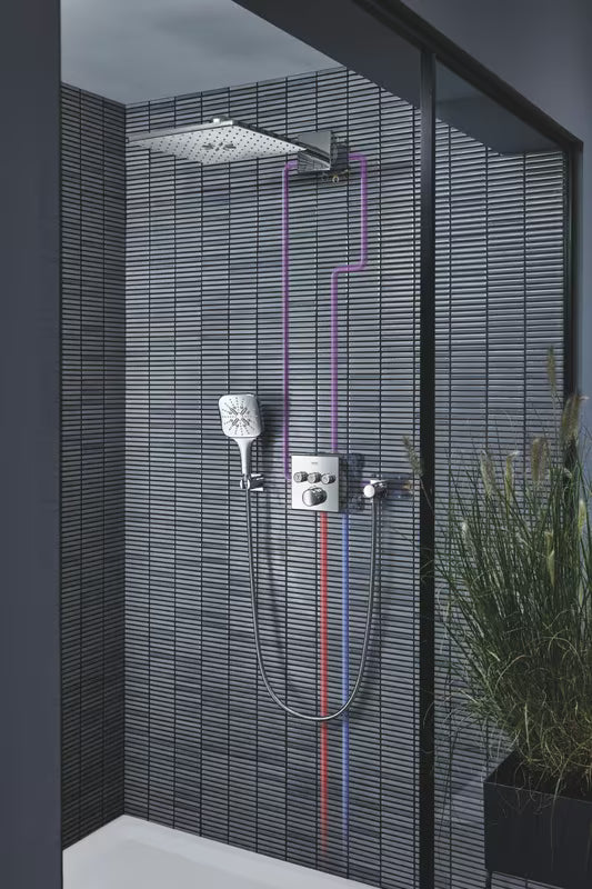 Chromová hlavová sprcha Grohe Rainshower SmartActive 310 Cube se sprchovým ramenem a dvěma proudy
