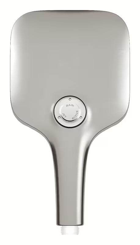 Ruční sprcha Grohe Rainshower 130 SmartActive Cube v povrchu supersteel se třemi režimy proudu.