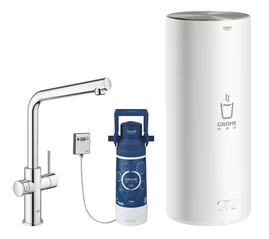Chromová dřezová baterie Grohe Red Duo s L výpustí pro okamžitou vařící vodu