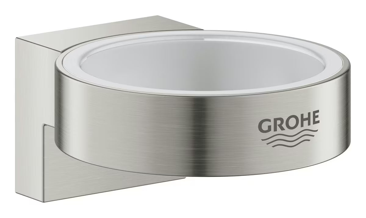 Nástěnný držák skleniček bez skleničky Grohe Selection v provedení supersteel se skrytým upevněním.