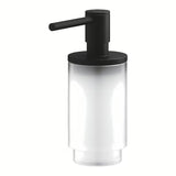 Dávkovač mýdla Grohe Selection v barvě phantom black z kombinace skla a kovu.