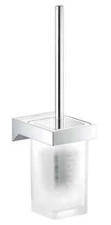Nástěnná WC štětka Grohe Selection Cube v chromu se skrytým upevněním a držákem ze skla a kovu.