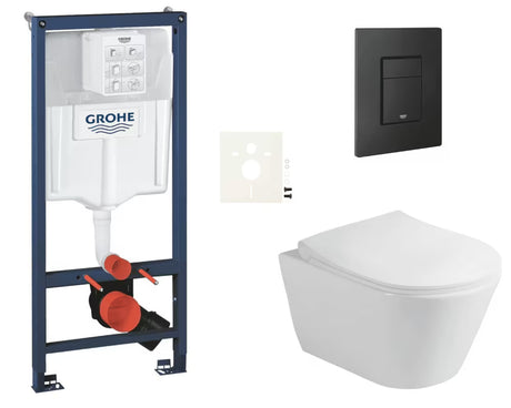 Závěsný WC set Glacera Ava s instalačním systémem Grohe Rapid SL, tlačítkem Even a sedátkem SoftClose.
