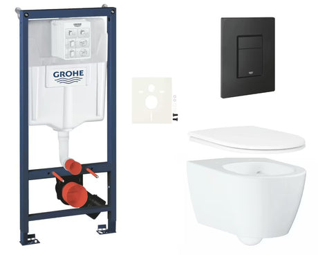 Závěsný WC set Grohe Essence s instalačním modulem Rapid SL, Rimless mísou a černým tlačítkem Even