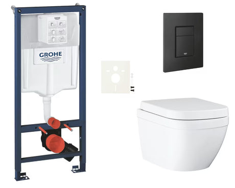 Závěsný WC set Grohe Euro Ceramic s instalačním modulem Rapid SL a tlačítkem Even v černém provedení