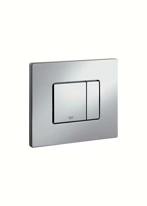 Splachovací tlačítko Grohe Skate Cosmopolitan v provedení titanium/brilliant chrom s povrchem proti otiskům prstů.