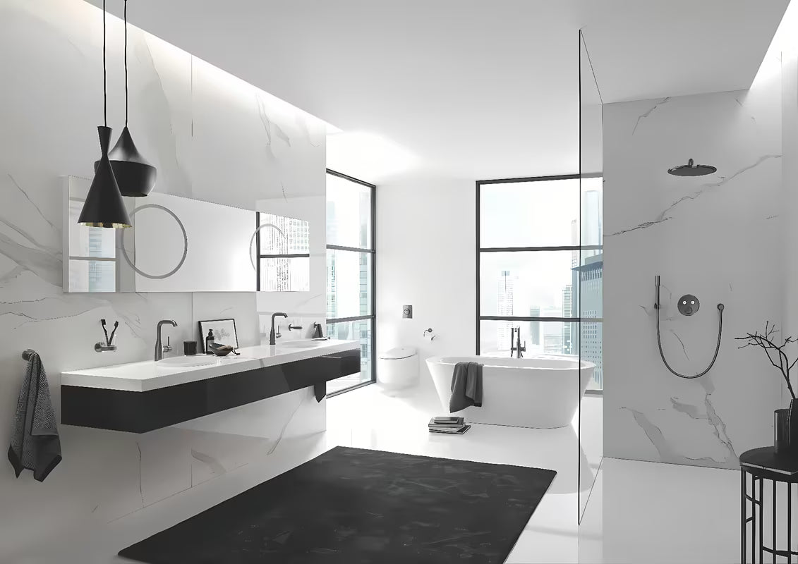 Podomítková termostatická sprchová baterie Grohe Grohtherm SmartControl v provedení brushed hard graphite.