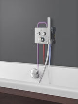 Podomítková termostatická sprchová baterie Grohe Grohtherm SmartControl v chromovém hranatém designu.