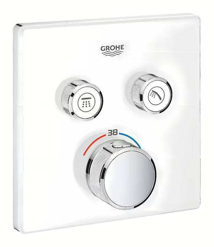 Podomítková termostatická sprchová baterie Grohe Grohtherm SmartControl v provedení Moon White s ovládáním SmartControl.