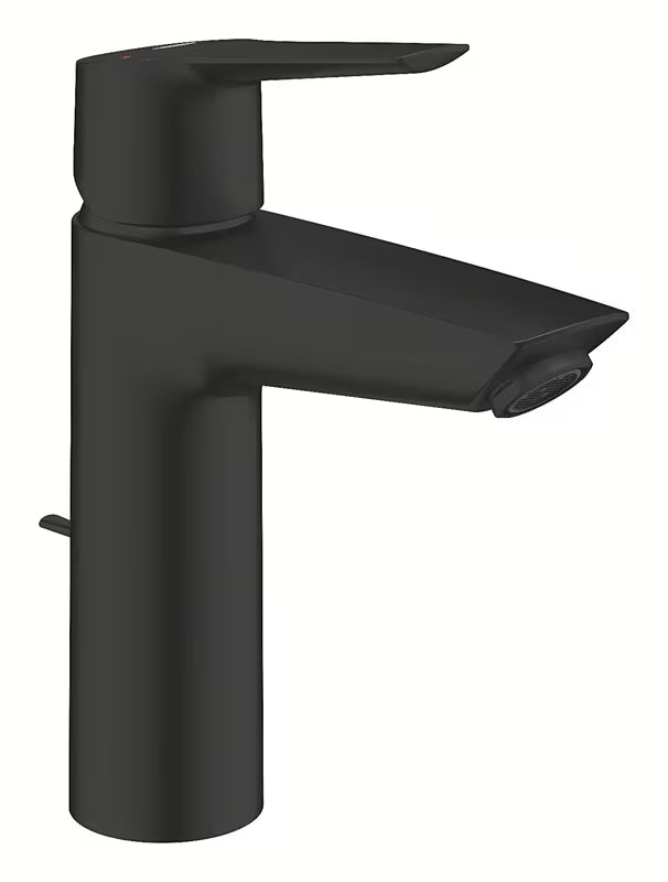 Matně černá páková umyvadlová baterie Grohe Start se stojánkovou montáží a výpustí.