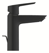 Matně černá páková umyvadlová baterie Grohe Start se stojánkovou montáží a výpustí.
