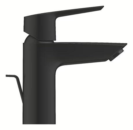 Matně černá páková umyvadlová baterie Grohe Start se stojánkovou montáží a výpustí.