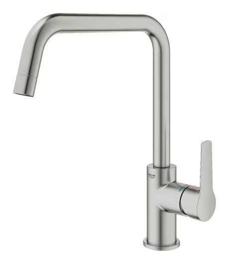 Páková dřezová baterie Grohe Start s vysokou otočnou U výpustí v povrchu supersteel