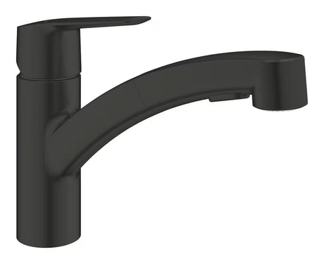 Matně černá dřezová baterie Grohe Start s vytahovací sprškou a otočným výtokem
