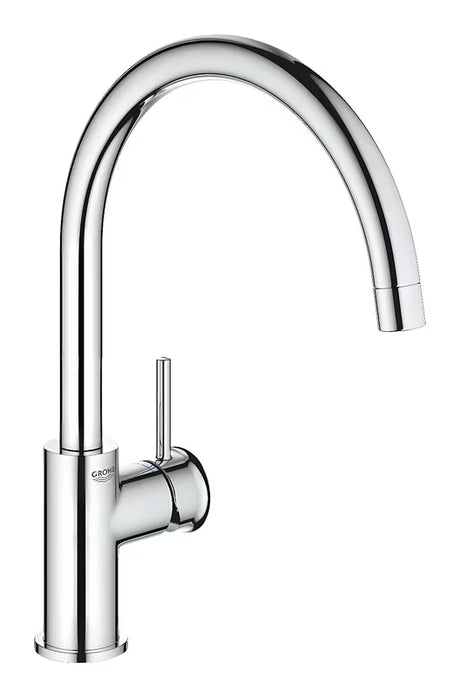 Chromová dřezová baterie Grohe Start Classic s vysokou otočnou výpustí a pákovým ovládáním.