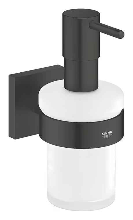 Dávkovač mýdla Grohe Start Cube s držákem v matné černé barvě se skrytým upevněním