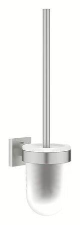 Nástěnná WC štětka Grohe Start Cube Accessories v provedení supersteel se skleněnou nádobou a skrytým upevněním.
