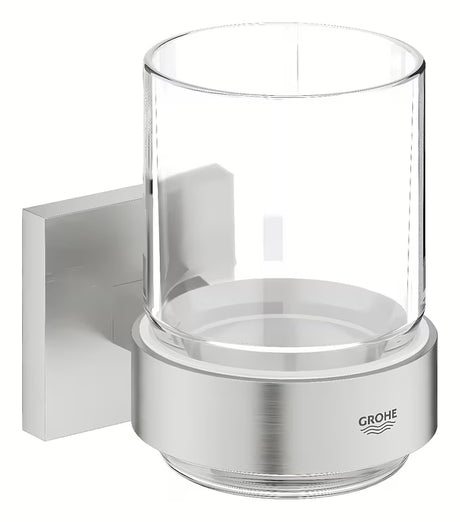 Sklenička s držákem Grohe Start Cube Accessories v provedení supersteel se skrytým upevněním