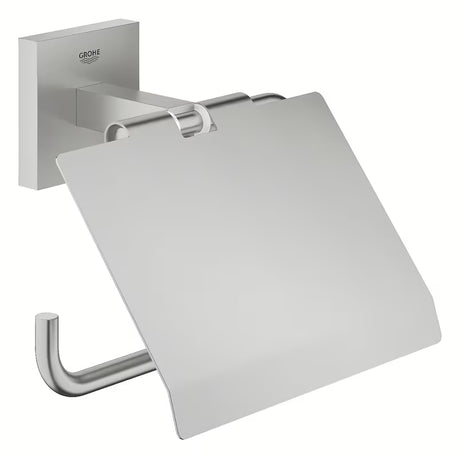 Držák toaletního papíru Grohe Start Cube Accessories v provedení supersteel s krytem a skrytým upevněním.