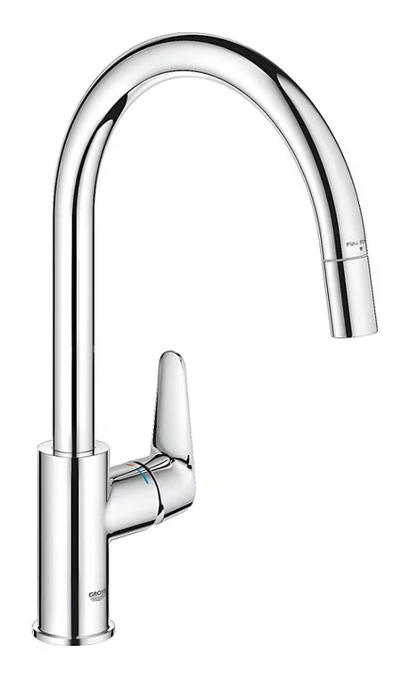 Chromová dřezová baterie Grohe Start Curve s vysokou otočnou výpustí a výsuvnou sprchou