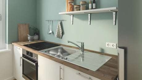 Chromová páková dřezová baterie Grohe Start Eco s nízkou otočnou výpustí