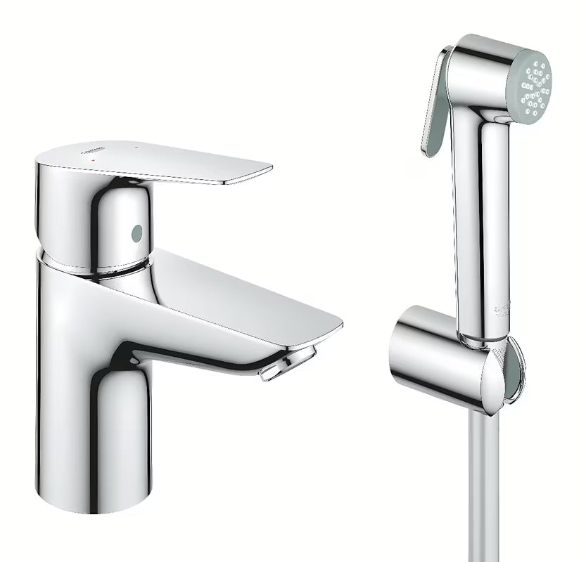 Chromuota praustuvo maišytuvas Grohe Start Edge su bidė dušeliu ir ekonomišku aeratoriumi