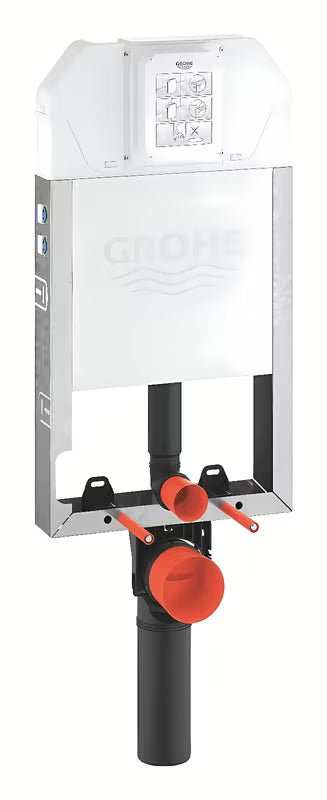 Podomítková nádržka Grohe Uniset Slim pro zazdění se splachovací nádrží Slim 3–6 l a horním přívodem vody.