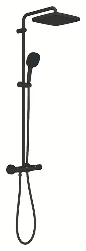 Matně černý sprchový systém Grohe Vitalio Comfort 250 s termostatickou baterií, hlavovou a ruční sprchou