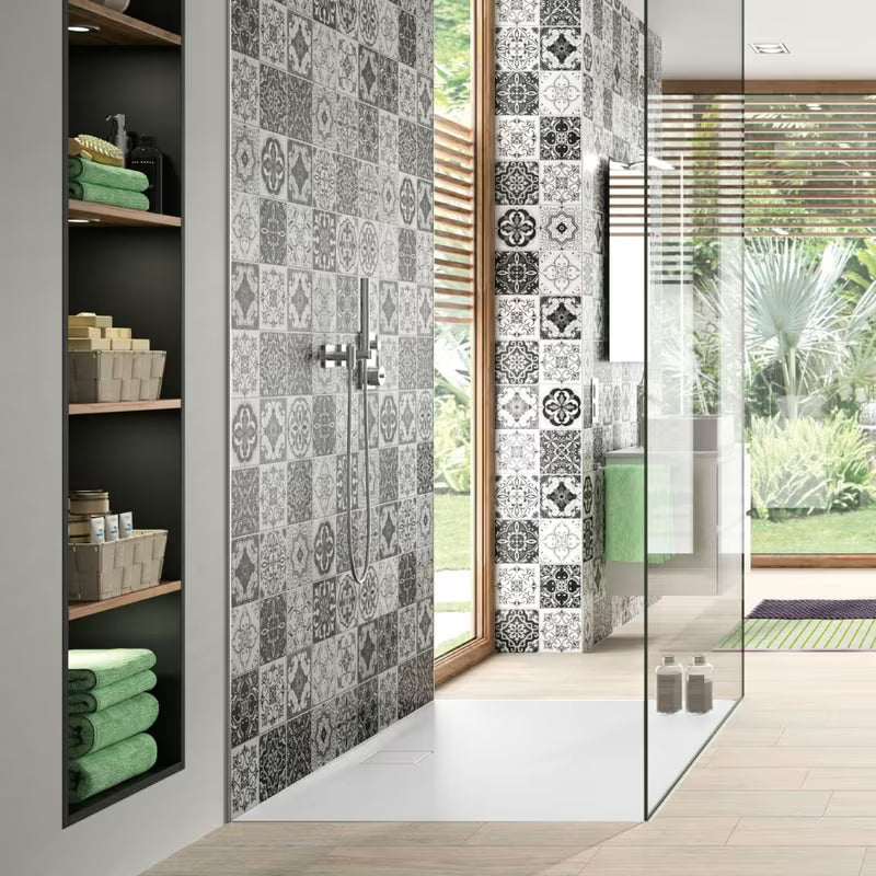 Bílá matná obdélníková sprchová vanička Hüppe EasyFlat 180x90 cm z litého mramoru s nízkým profilem