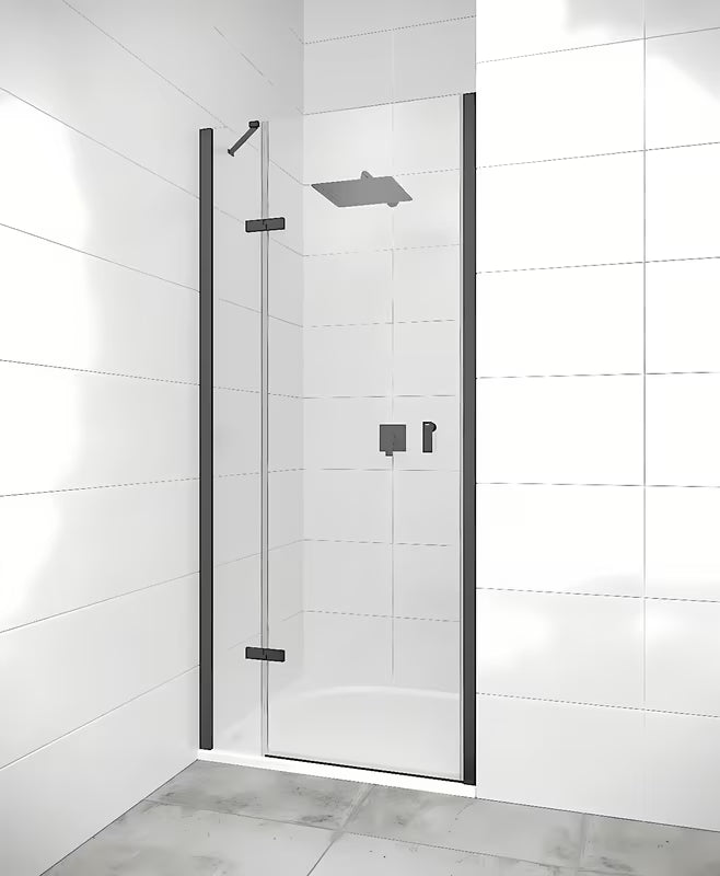 Bezrámové sprchové dveře Hüppe Strike New 90 cm s čirým sklem a černými matnými profily