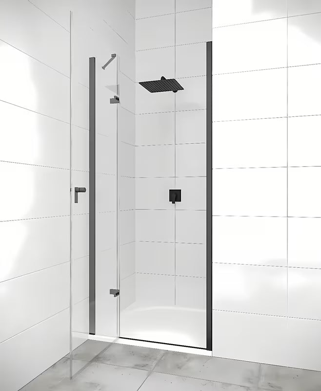 Bezrámové sprchové dveře Hüppe Strike New 90 cm s čirým sklem a černými matnými profily