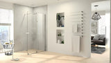Sprchová zástěna Walk-In Hüppe Xtensa pure 140 cm v lesklém chromu s čirým sklem a posuvným systémem.