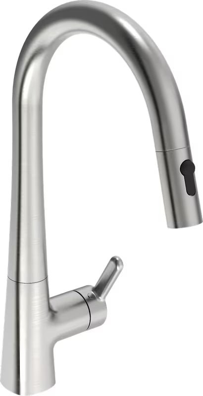 Dřezová baterie Hansa Designo s vytahovací sprškou v provedení broušená ocel.