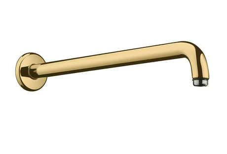 Sprchové rameno Hansgrohe na stěnu v provedení gold, délka 389 mm a úhel 90°.