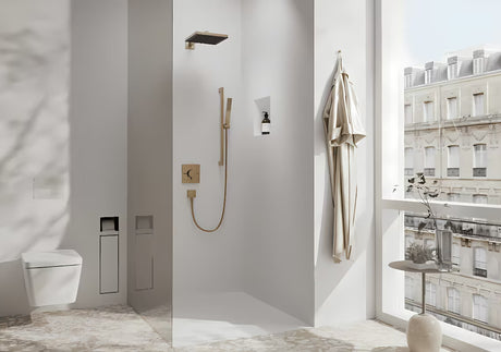 Háček na ručníky hansgrohe AddStoris v provedení kartáčovaný bronz pro zavěšení ručníku nebo županu.