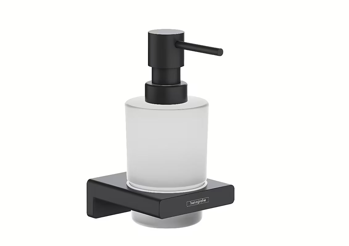 Hansgrohe AddStoris nástěnný dávkovač tekutého mýdla s držákem v matné černé barvě