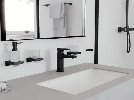 Hansgrohe AddStoris nástěnný dávkovač tekutého mýdla s držákem v matné černé barvě