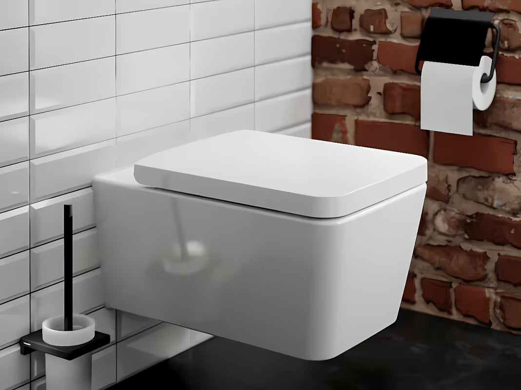 Stenska WC ščetka hansgrohe addstoris v mat črni barvi z držalom iz kovine in stekla