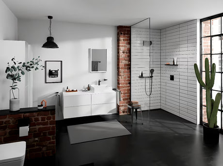 Hansgrohe AddStoris dvojitý nástěnný držák ručníků v matné černé barvě se skrytým uchycením.