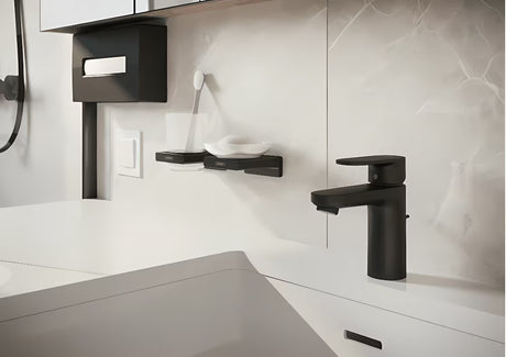 Hansgrohe AddStoris zásobník na hygienické sáčky v matné černé barvě pro moderní koupelnu.