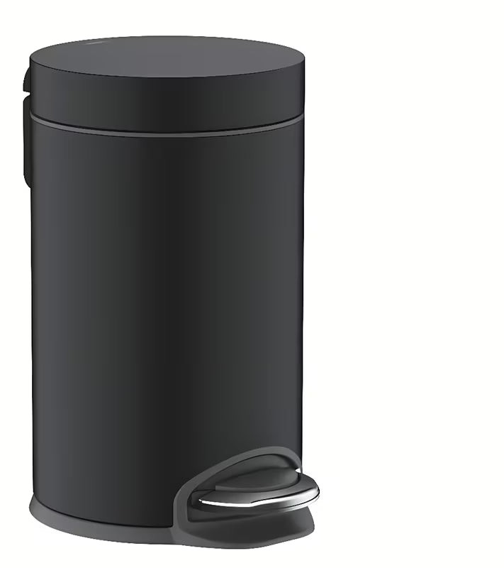 Volně stojící odpadkový koš s nášlapem hansgrohe AddStoris v matné černé barvě s víkem SoftClose.