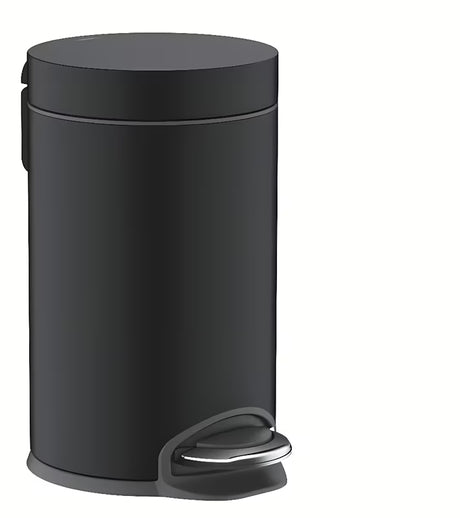 Volně stojící odpadkový koš s nášlapem hansgrohe AddStoris v matné černé barvě s víkem SoftClose.