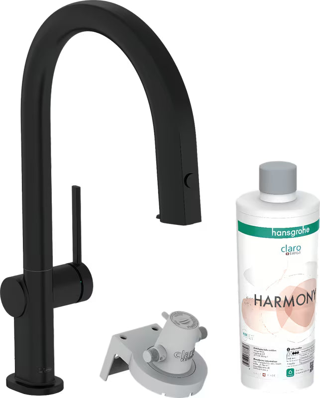 Hansgrohe Aqittura dřezová baterie v matné černé s filtrem a vytahovacím výtokem