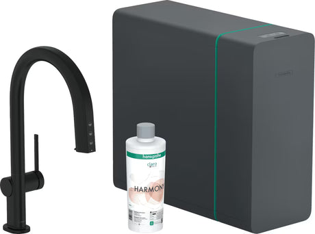Hansgrohe Aqittura dřezová baterie v matné černé s tlačítkem Select pro filtrovanou chlazenou vodu