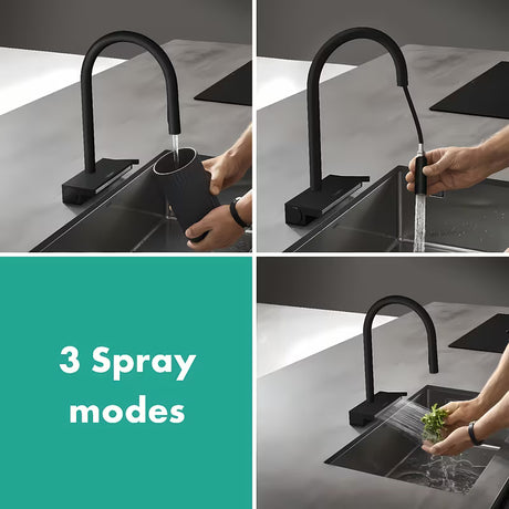 Hansgrohe Aquno Select dřezová baterie s vytahovací sprškou v matné černé barvě