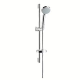 Sprchový set Hansgrohe Croma 100 Vario v provedení chrome s ruční sprchou, tyčí, hadicí a mýdlenkou.