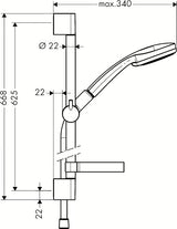 Sprchový set Hansgrohe Croma 100 Vario v provedení chrome s ruční sprchou, tyčí, hadicí a mýdlenkou.